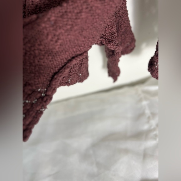 Free People Pretty Pointelle Open-Knit Vee Sweater‎ in Rose Glow Size Small - Picture 4 of 11